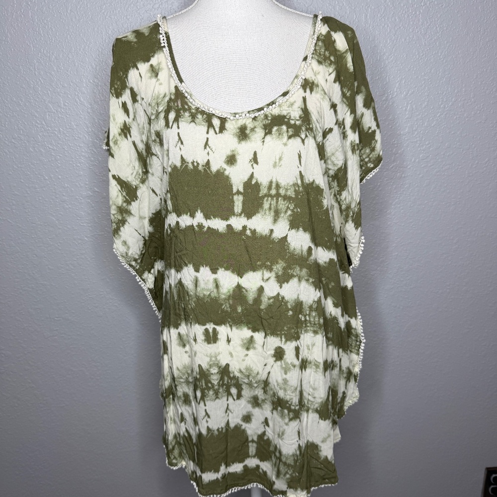 Green & White Swimwear cover Up‎ tie dye Medium